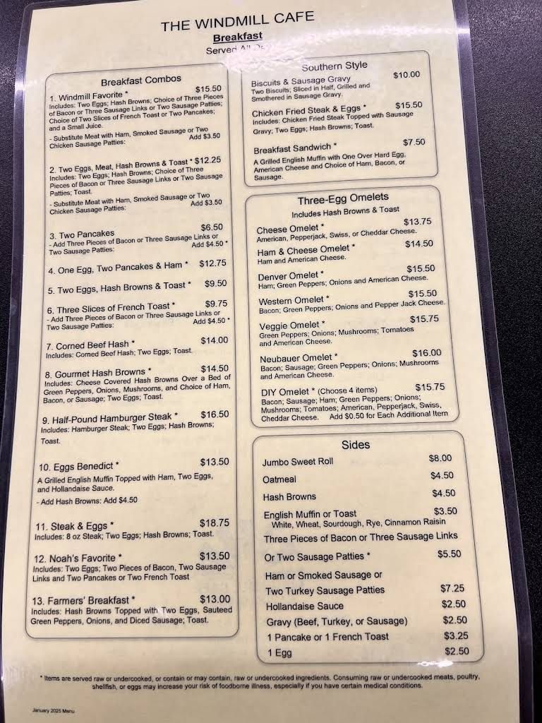 Windmill Cafe Menu 2