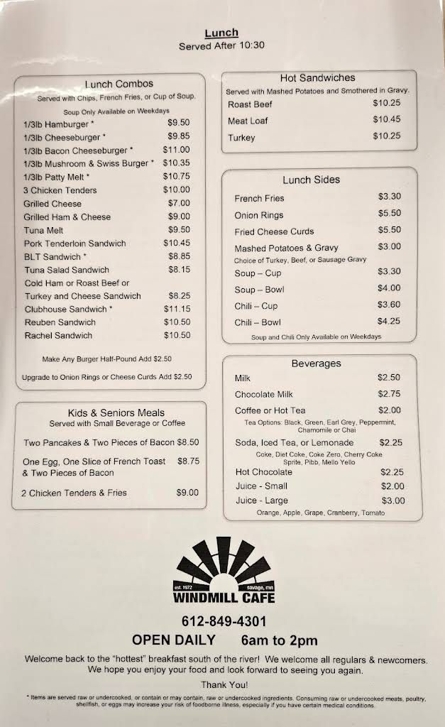 Windmill Cafe Menu 7