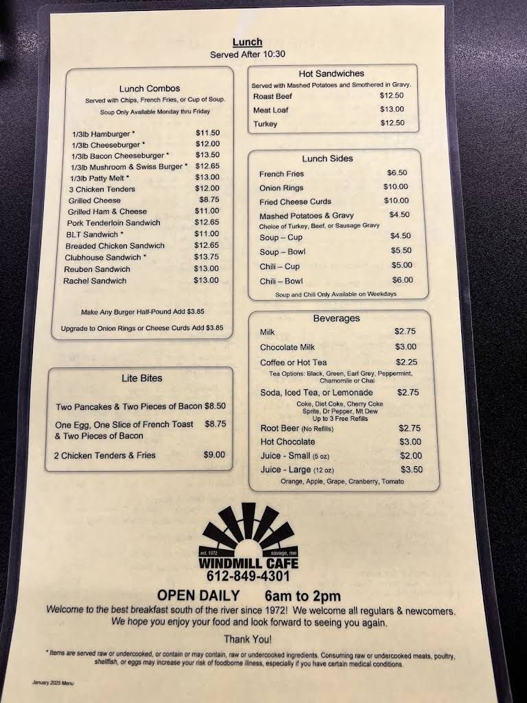 Windmill Cafe Menu 8